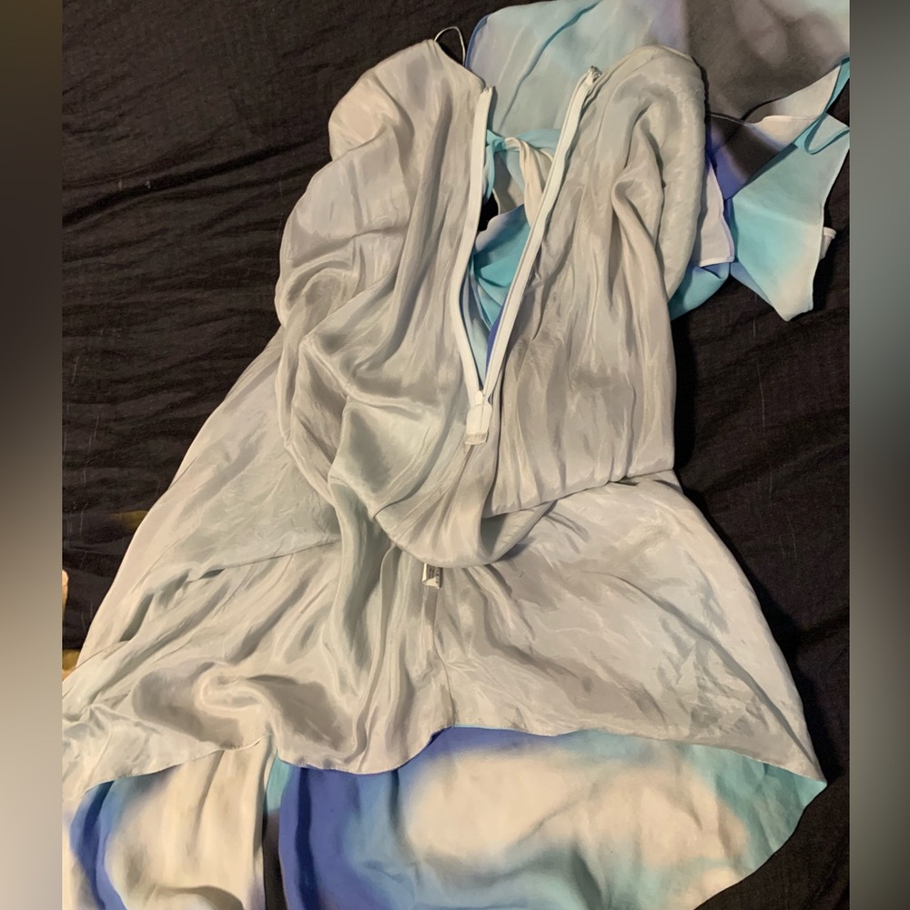 Halston Heritage Galaxy Blue One Shoulder Tiered Asymmetric Dress 8 - Picture 12 of 13